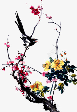 彩绘百灵鸟鲜花素材