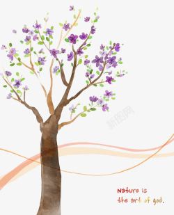 紫色花朵树风景插画素材