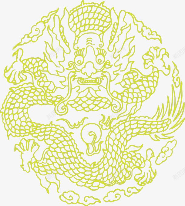 装饰黄色龙花纹图案png免抠素材_88icon https://88icon.com 中国风 花纹图案 黄色 龙