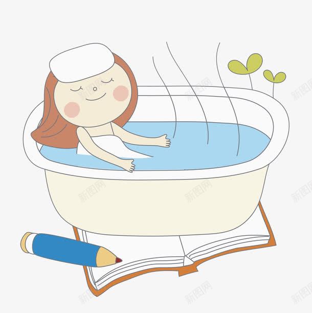 洗澡的女孩png免抠素材_88icon https://88icon.com 卡通 悠闲地 插图 泡澡 漂亮的 课本 铅笔