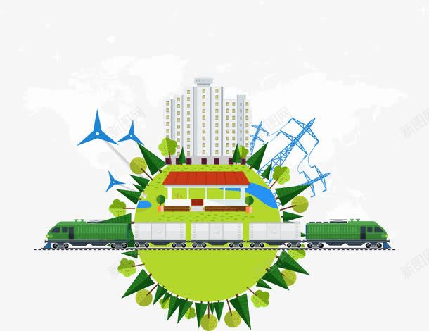 卡通扁平绿色清新城市环球png免抠素材_88icon https://88icon.com 卡通 城市 扁平 清新 环球 绿色