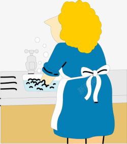 手绘洗手池手绘做家务的妇女高清图片