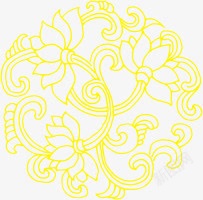 中国风黄色剪纸荷花装饰素材