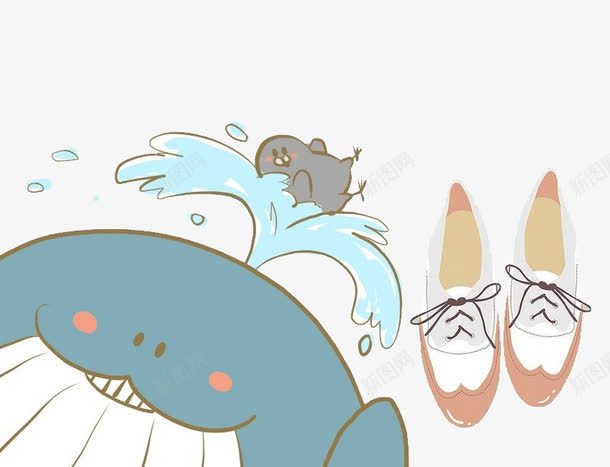 水彩绘画psd免抠素材_88icon https://88icon.com 喷水 女鞋 水彩 绘画 鞋子 鲸鱼