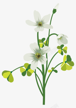绿色四叶草白色花瓣装饰矢量图素材