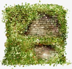 爬满绿藤的墙壁素材