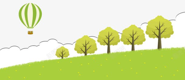 绿色郊外风景png免抠素材_88icon https://88icon.com 树木云朵房屋热气球郊外自然风景矢量图