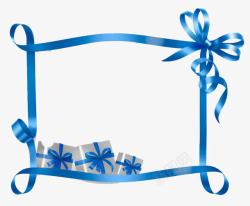 蓝色丝带礼物装饰横条边框素材