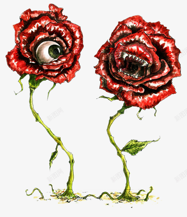长着眼睛和嘴巴的玫瑰花png免抠素材_88icon https://88icon.com 创意 嘴巴 獠牙 玫瑰 眼睛