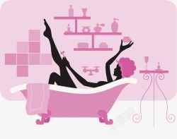 粉色插图浴缸泡澡的美女素材