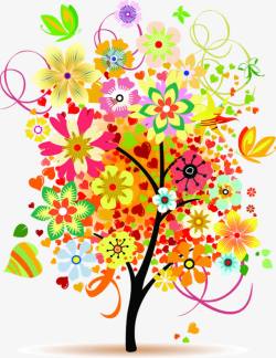 手绘彩色树叶花朵海报素材