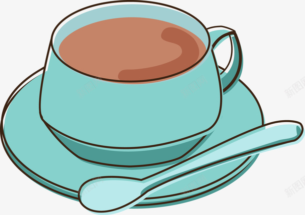 蓝色咖啡杯上的勺子png免抠素材_88icon https://88icon.com png图形 png装饰 勺子 咖啡杯 手绘 装饰