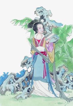彩绘中国古代美女素材