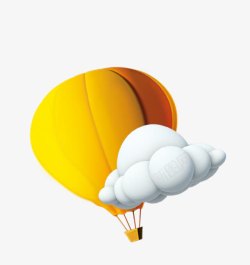 唯美卡通黄色热气球云朵素材