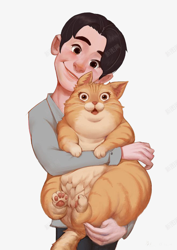 卡通男生png免抠素材_88icon https://88icon.com 彩色 手绘 拥抱 水彩 男生和猫 装饰 黑色