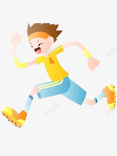 赛跑的男孩png免抠素材_88icon https://88icon.com 手绘 蓝色 钉子鞋 黄色