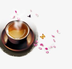 中国风茶杯花瓣装饰素材