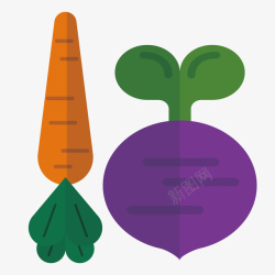扁平化胡萝卜和紫甘蓝矢量图素材