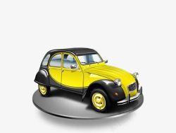 手绘创意扁平质感黄色的小汽车素材