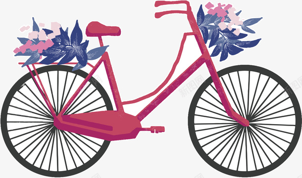 手绘粉色自行车矢量图ai免抠素材_88icon https://88icon.com 共享单车 手绘自行车 矢量png 红色自行车 自行车 花篮 矢量图