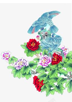 中秋节手绘花朵小鸟素材