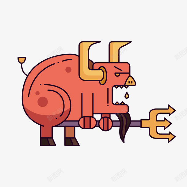 万圣节可怕的牛矢量图ai免抠素材_88icon https://88icon.com 万圣节 动物 叉子 扁平化 牛 红色 矢量图