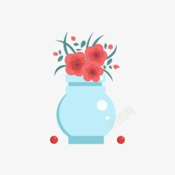 蓝色花瓶的红色花素材