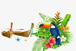 夏季鲜花啄木鸟装饰图案素材
