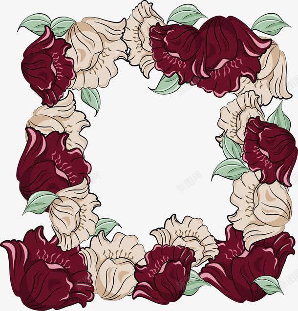 复古红白花朵装饰边框png免抠素材_88icon https://88icon.com 复古风 矢量素材 红百花朵 花朵装饰边框