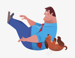 卡通人物插图胖男人与小狗素材
