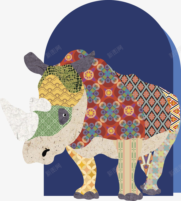 彩色拼布风犀牛犀牛角png免抠素材_88icon https://88icon.com 复杂图案的犀牛 彩色犀牛 拼布风犀牛 犀牛 犀牛角 犀角