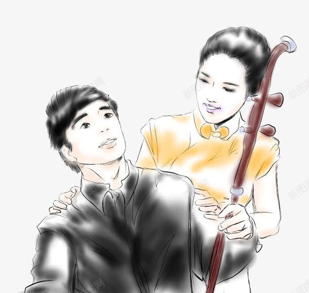 唯美人物插图png免抠素材_88icon https://88icon.com 女人 情侣 手绘 琵琶 男人