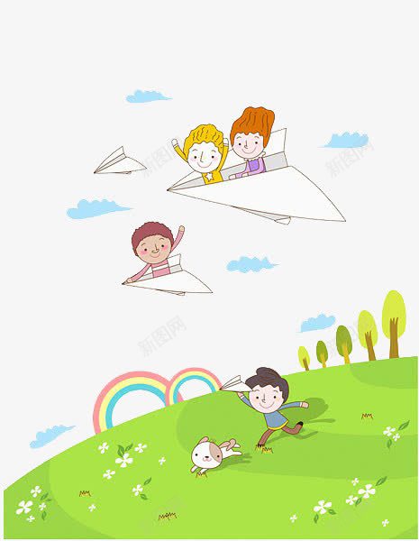 孩子们玩耍png免抠素材_88icon https://88icon.com 卡通 孩子们 玩耍 纸飞机