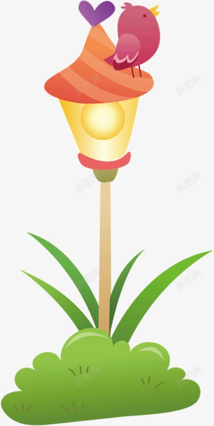卡通路灯小鸟png免抠素材_88icon https://88icon.com 卡通 小鸟 路灯
