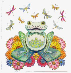 手绘花丛中的青蛙素材