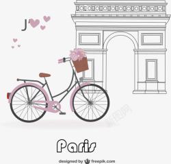 浪漫巴黎单车插画素材