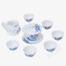 青花瓷白色茶碗茶具整套家用png免抠素材_88icon https://88icon.com 产品实物 整套家用 茶具