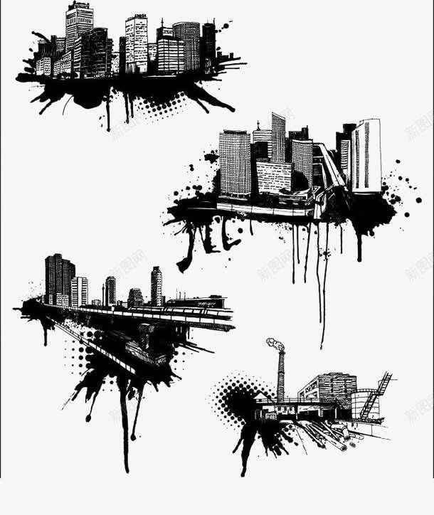 黑色喷墨建筑剪影png免抠素材_88icon https://88icon.com 剪影 喷绘 建筑 简易 黑色