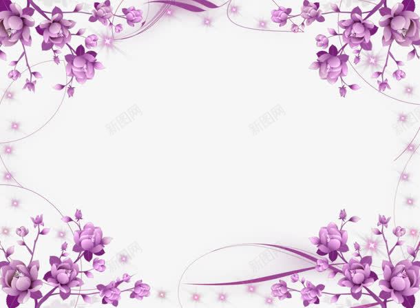 紫色对称花朵边框png免抠素材_88icon https://88icon.com 对称 简约 素雅 紫色花朵 花朵边框