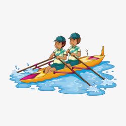 卡通两个男孩划船运动素材