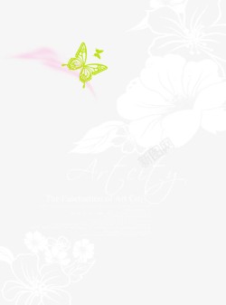 手绘白色花朵蝴蝶背景素材