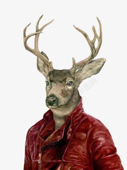 红色皮夹克手绘穿着红色皮夹克的鹿高清图片