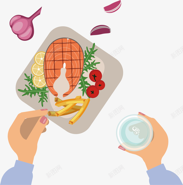 水彩手拿食物矢量图ai免抠素材_88icon https://88icon.com 卡通手绘 洋葱 绿色 美食 葱蒜 薯条 食物 矢量图