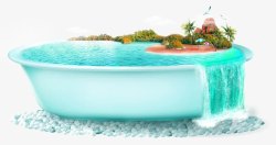 绿色清新浴缸小岛装饰图案素材