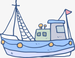 蓝色海洋手绘轮船素材