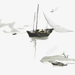 水墨渔船素材