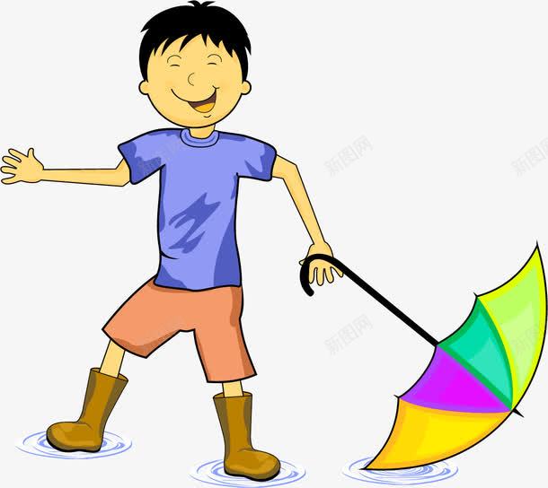 手绘撑伞的男孩png免抠素材_88icon https://88icon.com 可爱 手绘 撑伞的男孩