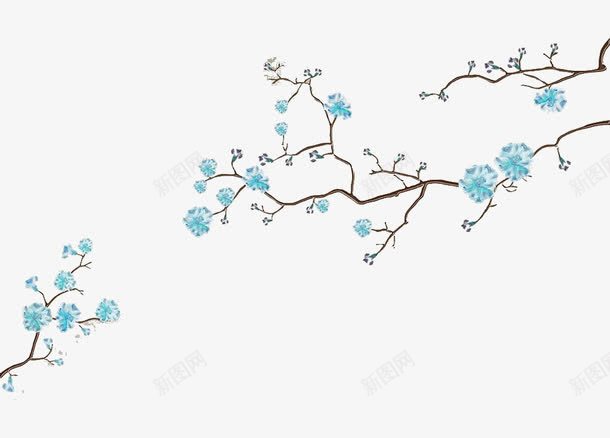 蓝色枝丫png免抠素材_88icon https://88icon.com 月桂 月桂花 枝丫 花朵 蓝色