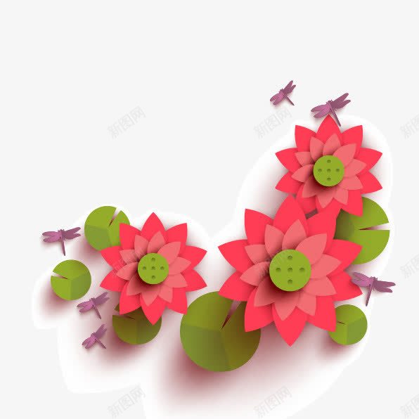 中国荷花元素png免抠素材_88icon https://88icon.com 矢量元素 花卉 荷花 蜻蜓