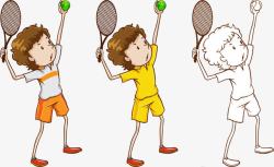 手绘打网球的小男孩素材